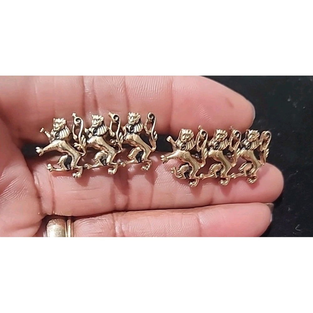 Vintage 3‎ Dancing Gold Tone Lions Cufflinks By SWANK